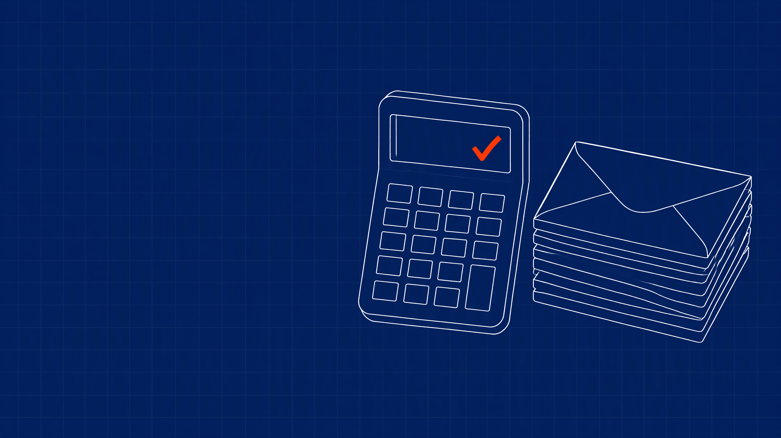 A calculator next to a stack of envelopes, representing working out how many cold emails to send per day
