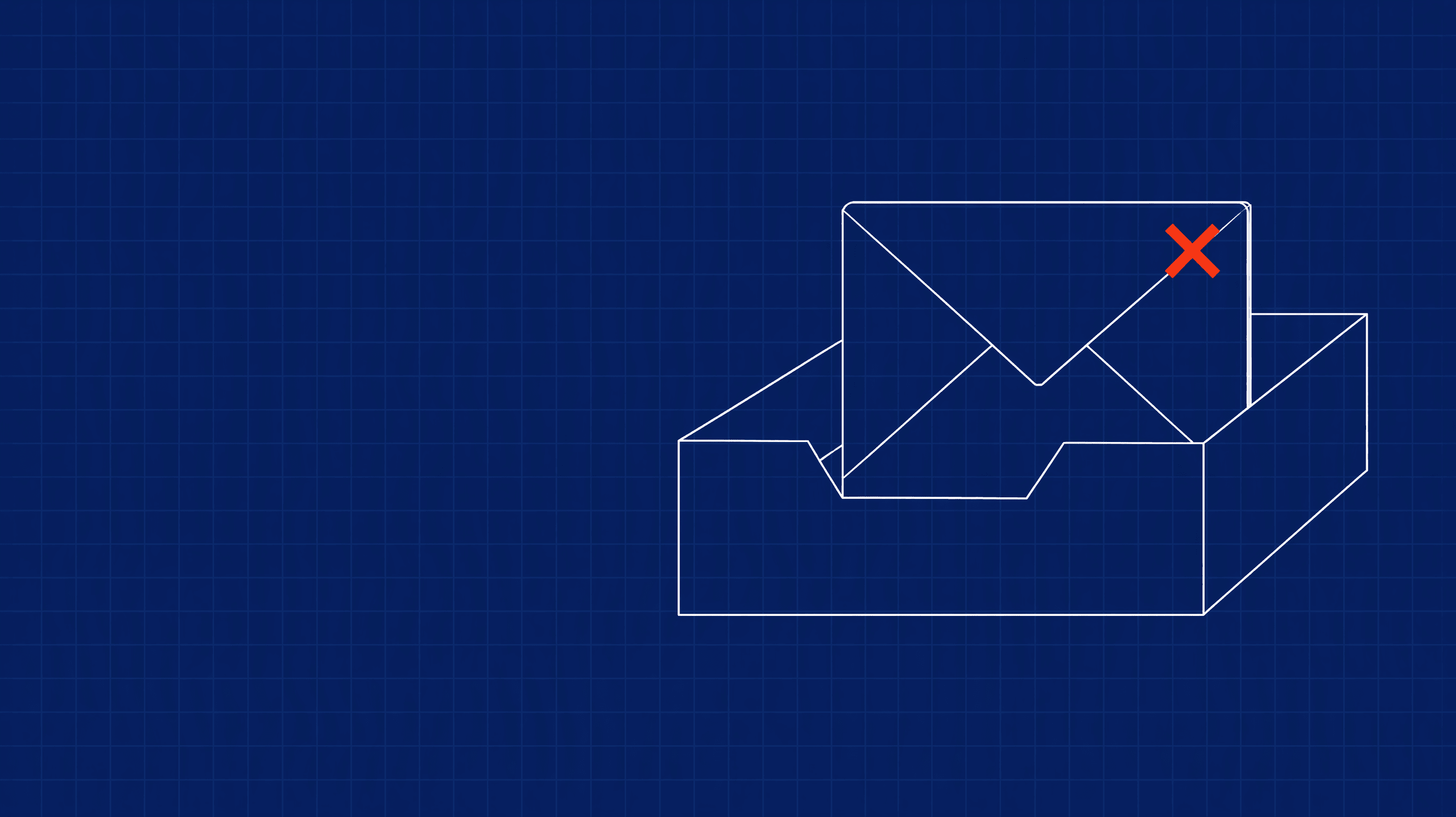 An envelope partly hidden behind a spam tray with a red X, showing mail that is delivered but never reaches the inbox.
