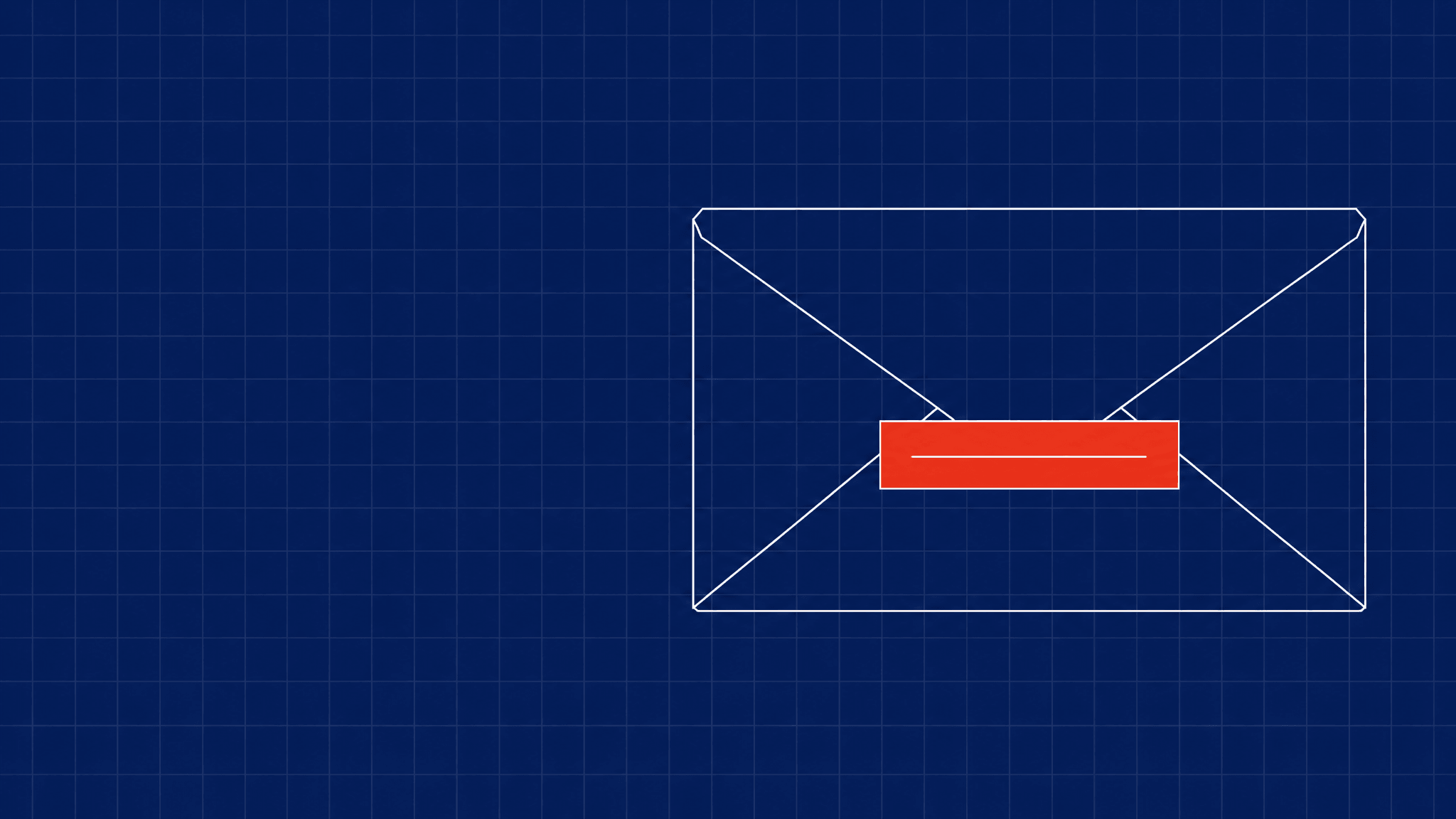 A plain closed envelope with a blank label strip, beside Sendy the envelope mascot typing.