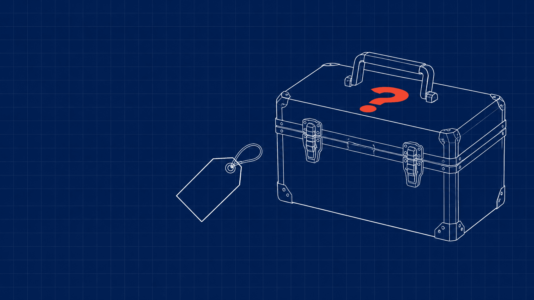 A price tag beside a heavy toolbox marked with a red question mark, weighing Clay's pricing against what you need.