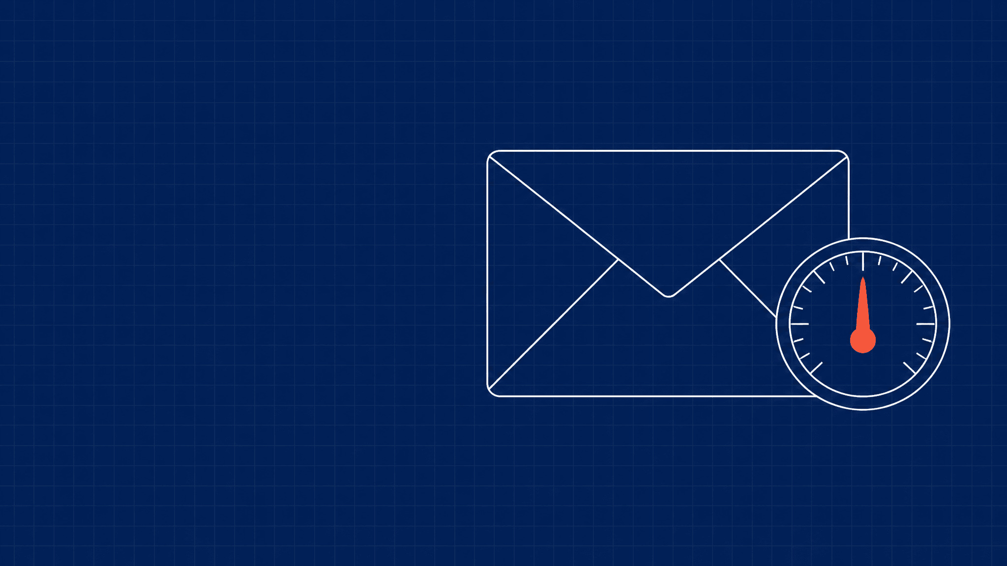 An envelope next to a warm-toned gauge, standing for email warmup and how long an inbox takes to be ready.