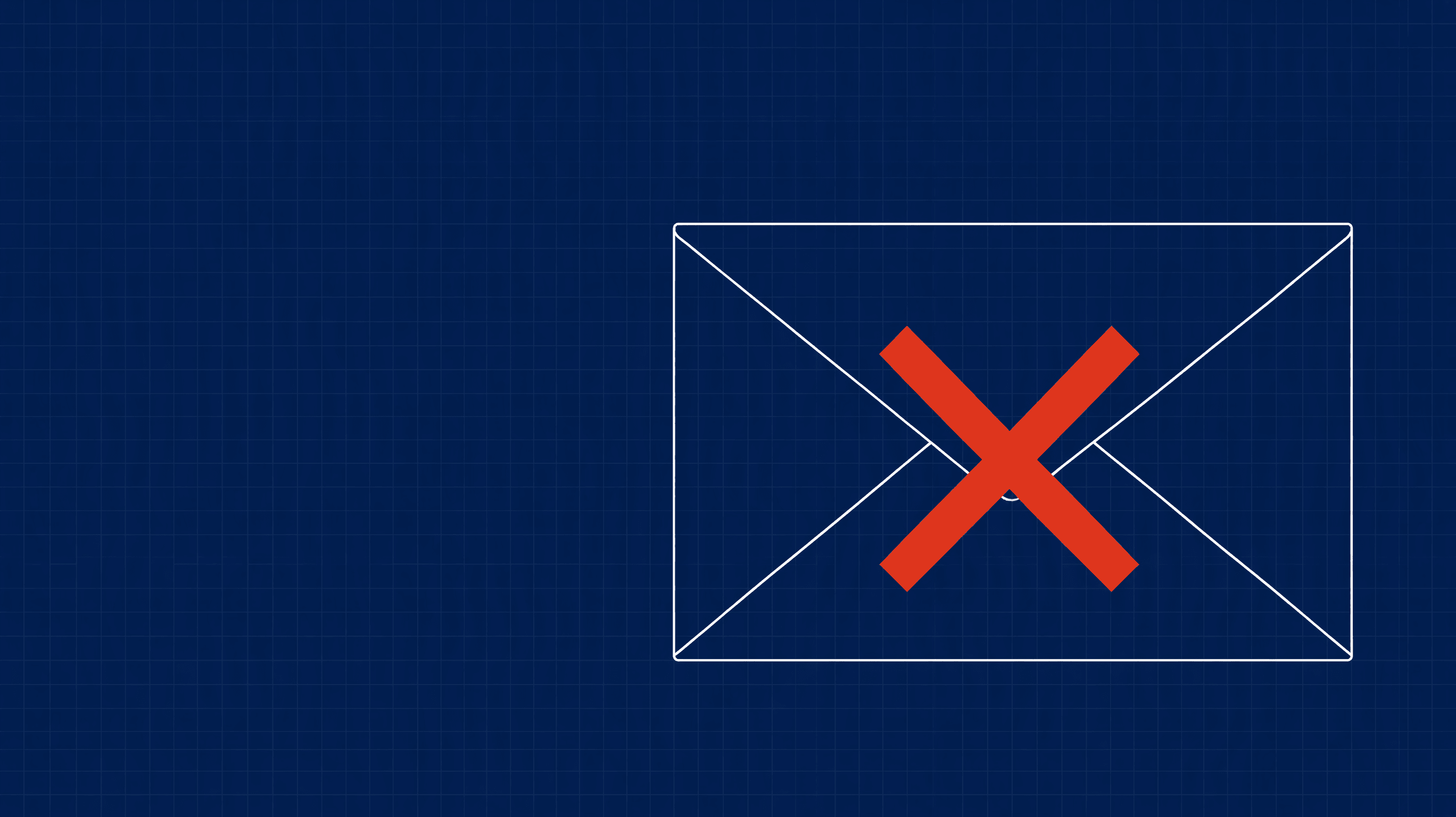 A cartoon envelope marked with a red X, representing cold email phrases to avoid.