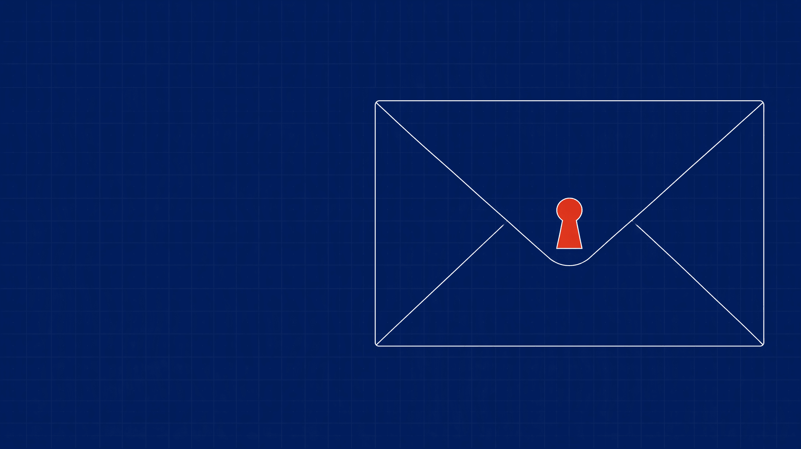 A sealed envelope with a small peek-hole in the flap, hinting at hidden information, with Sendy the envelope mascot thinking.
